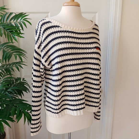 Tommy Hilfiger Chunky Knit Oversized Sweater Striped Black White Large - Picture 6 of 8